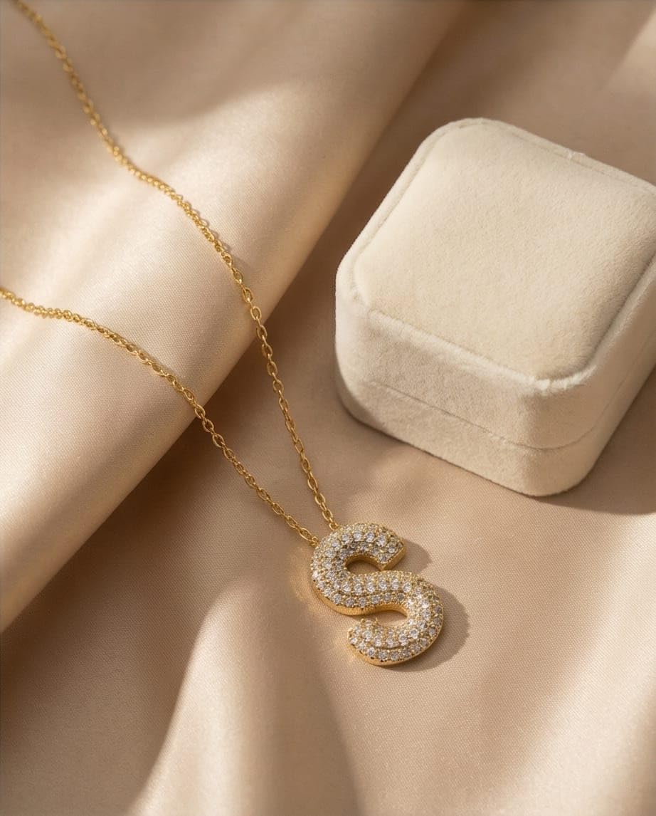  RAWNQ Stainless Steel Initial Letter (S) Necklace for Women & Girls – Gold Plated 