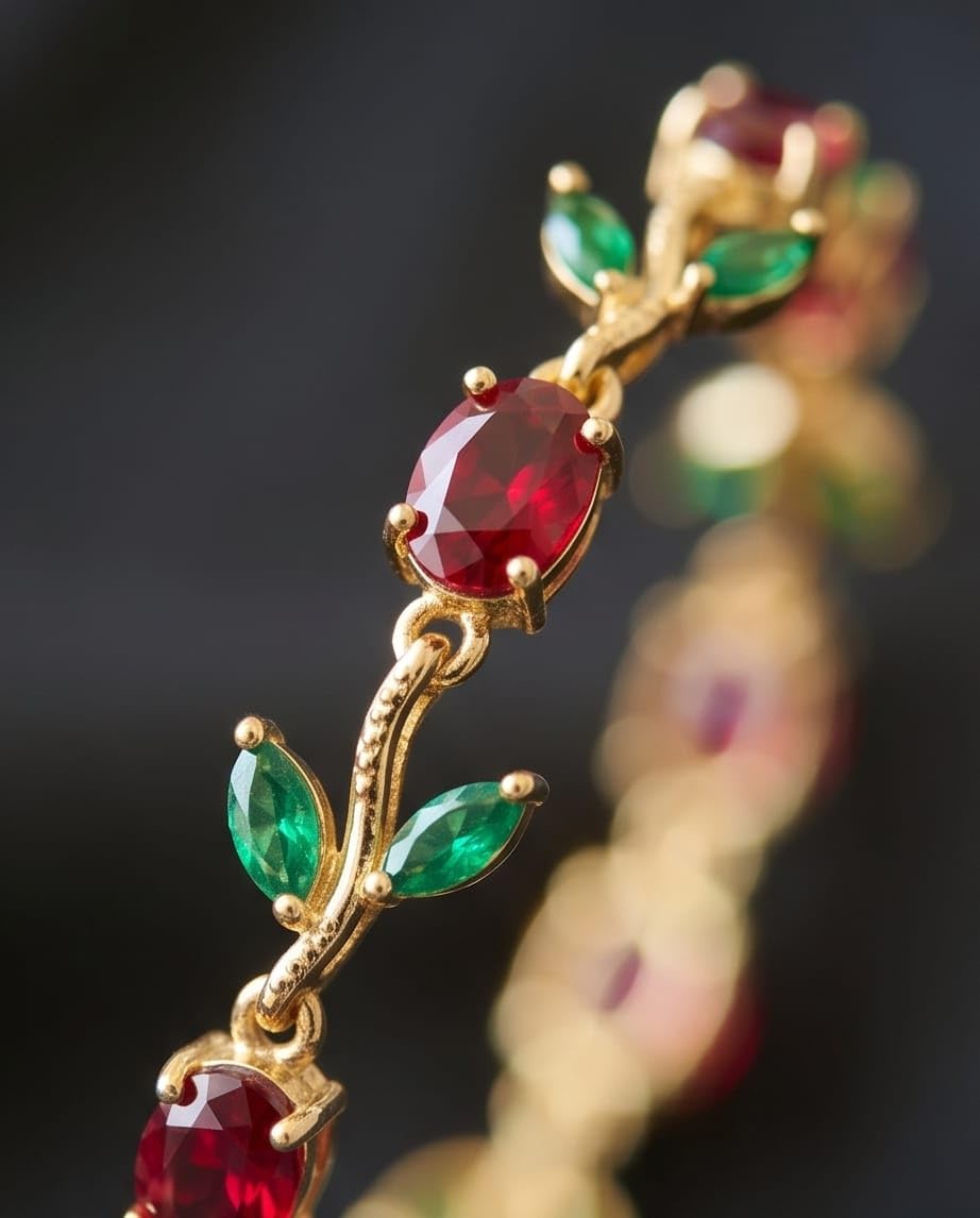 RAWNQ Stainless Steel Tulip Bracelet for Women – Elegant Floral Design, Gold-Plated Adjustable Bracelet with Colored Stones