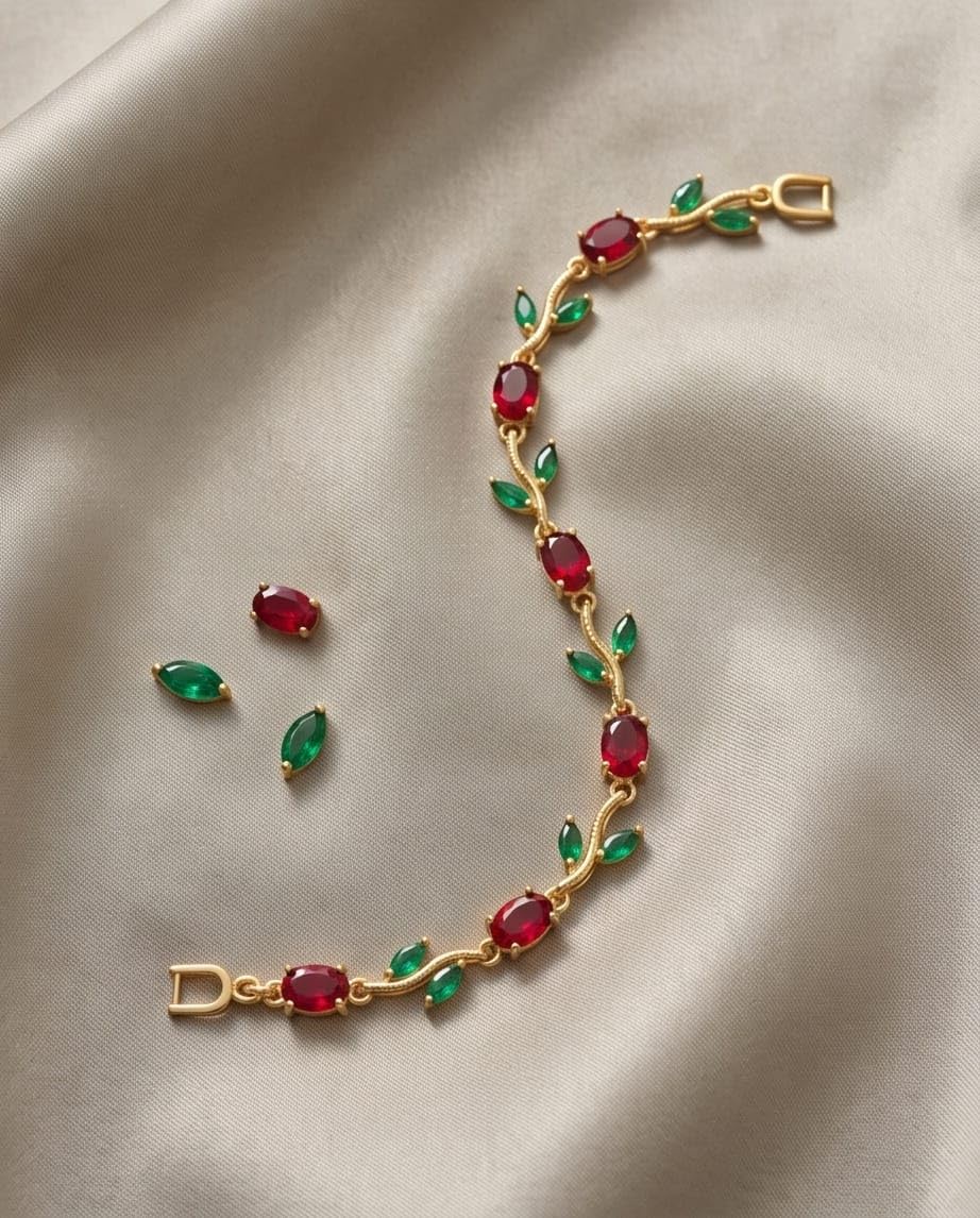 RAWNQ Stainless Steel Tulip Bracelet for Women – Elegant Floral Design, Gold-Plated Adjustable Bracelet with Colored Stones