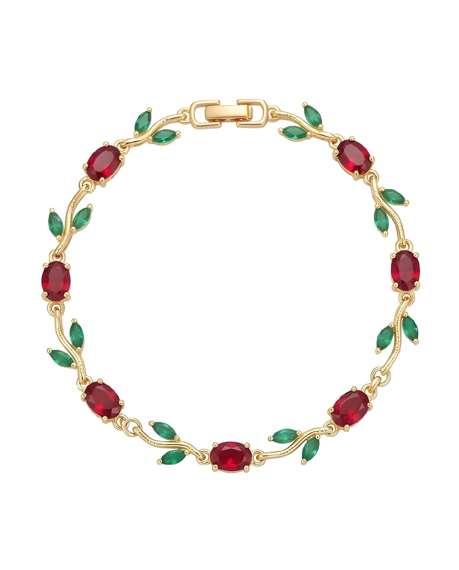 RAWNQ Stainless Steel Tulip Bracelet for Women – Elegant Floral Design, Gold-Plated Adjustable Bracelet with Colored Stones