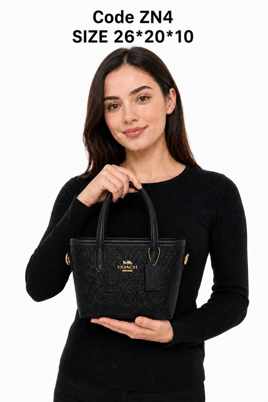 Coach Mini City Tote In Debossed Signature Leather Black