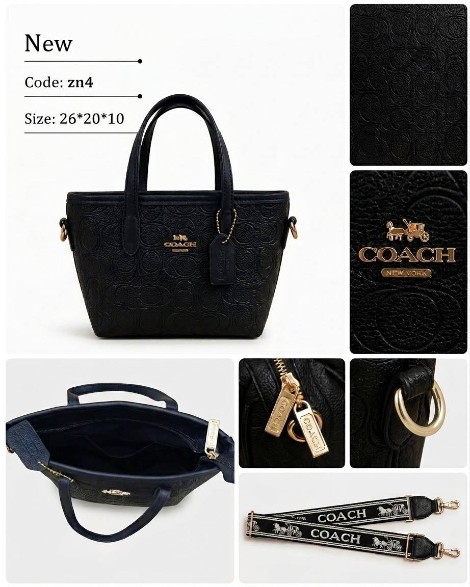 Coach Mini City Tote In Debossed Signature Leather Black