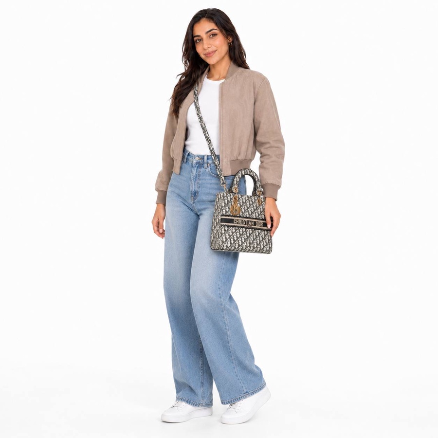 Lady D-Lite Medium Bag In Dior Oblique Embroidery