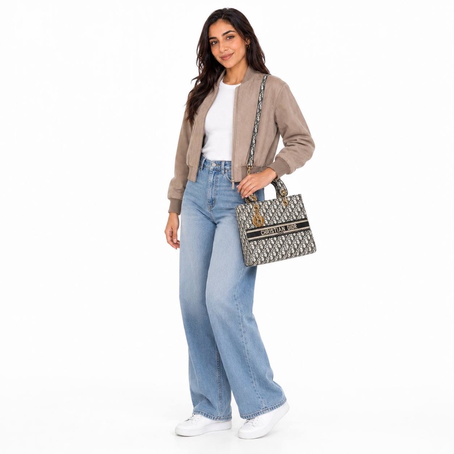 Lady D-Lite Medium Bag In Dior Oblique Embroidery