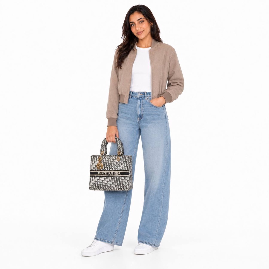 Lady D-Lite Medium Bag In Dior Oblique Embroidery