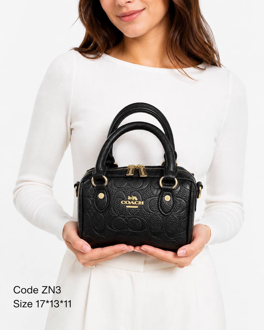 Coach Micro Rowan Satchel In Debossed Signature Leather Black