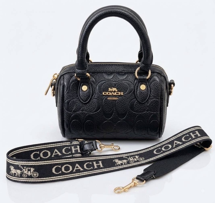 Coach Micro Rowan Satchel In Debossed Signature Leather Black
