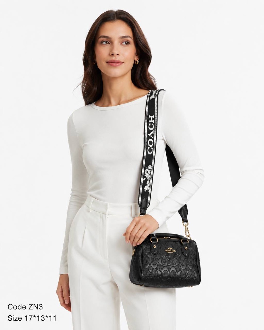 Coach Micro Rowan Satchel In Debossed Signature Leather Black