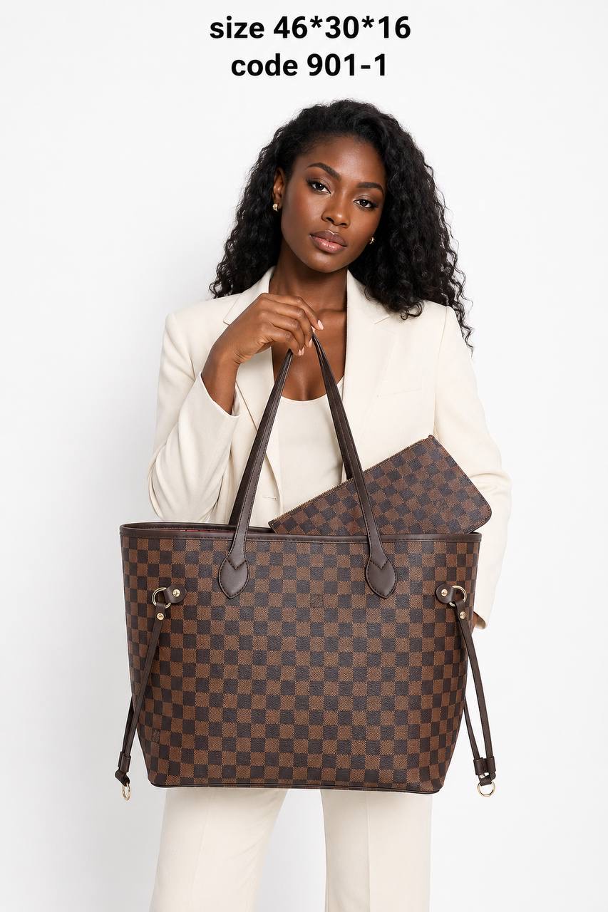 Louis Vuitton Neverfull GM Monogram & Damier Tote Bag With Pouch