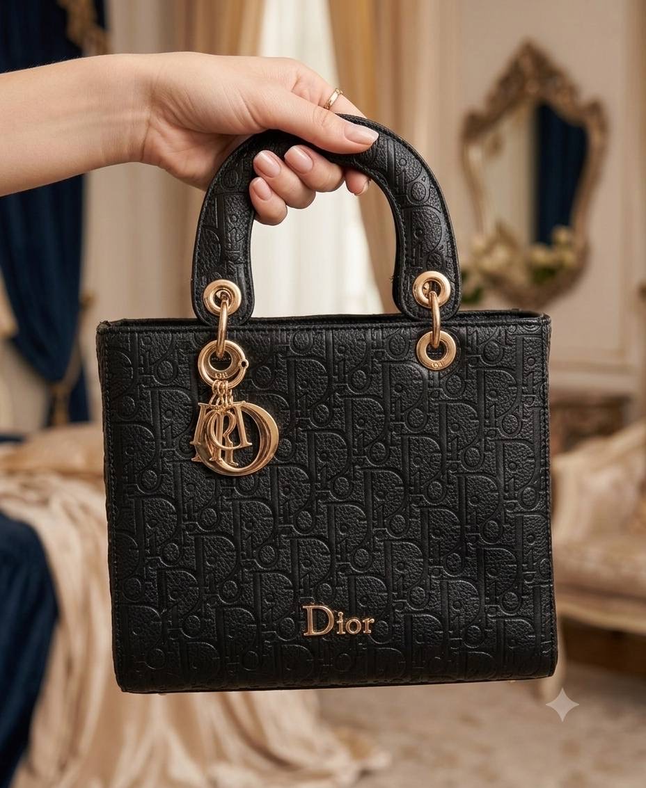 Lady Dior Medium Large Bag In Embossed Oblique Leather Black