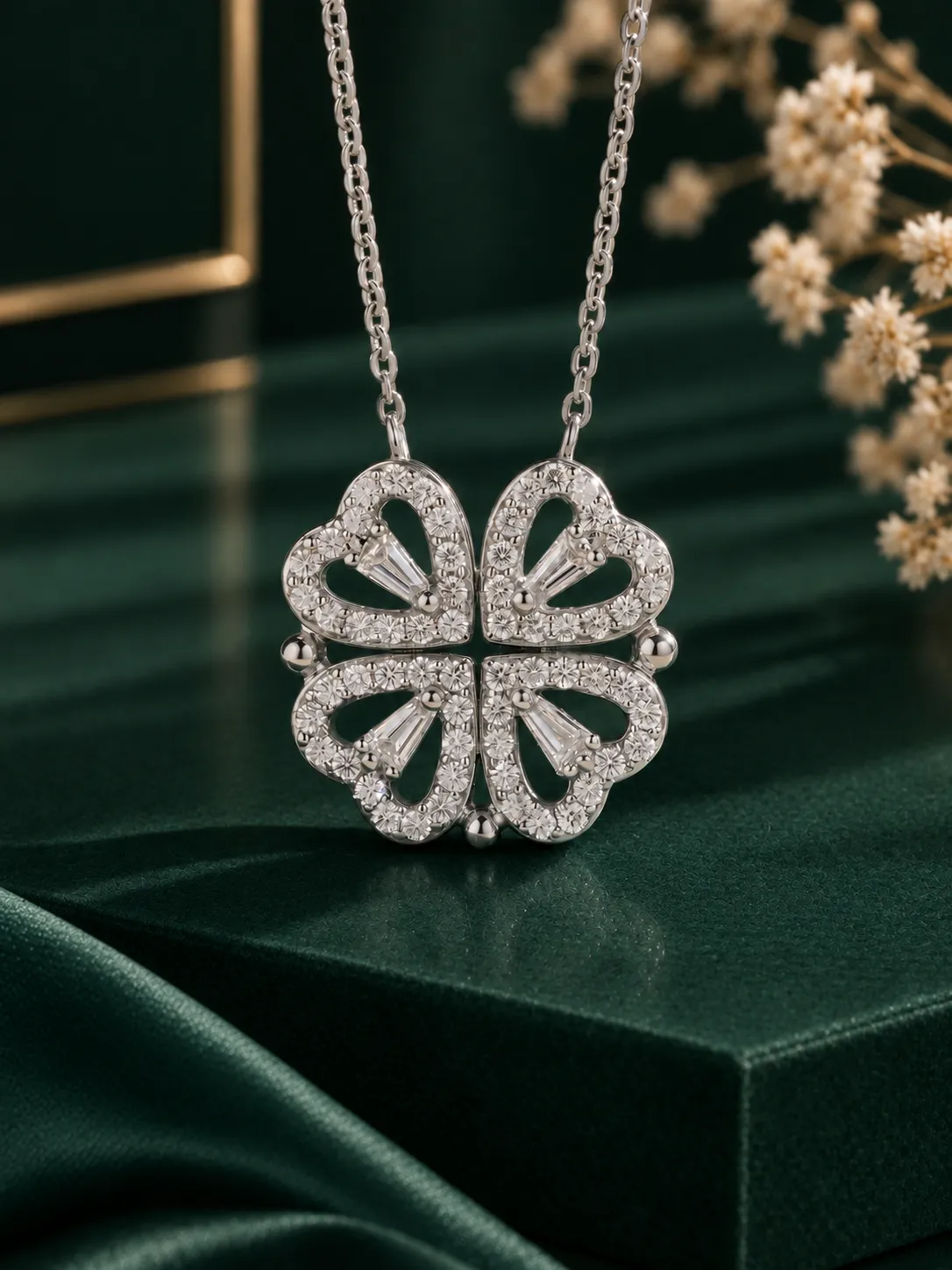 Heart Four‑leaf Clover Necklace (openable)