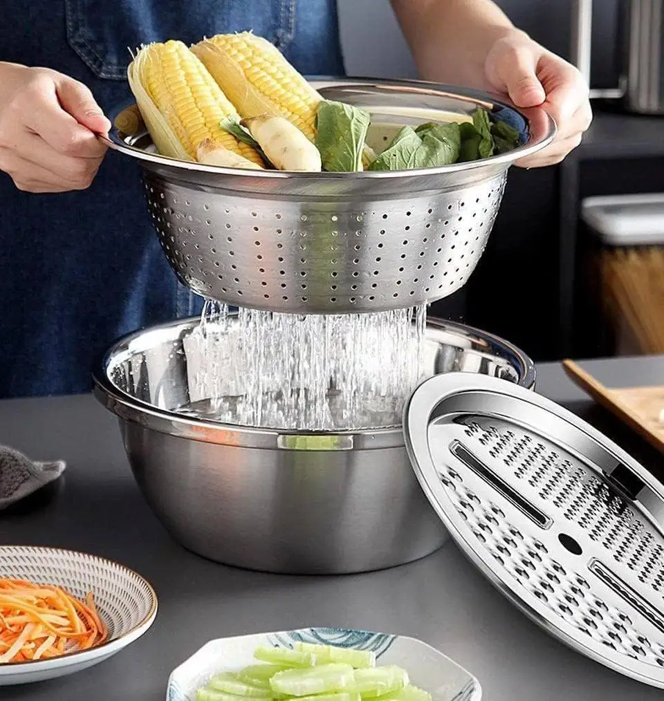 3-in-1 Grater and Colander – Stainless Steel – Multifunctional Kitchen Tool