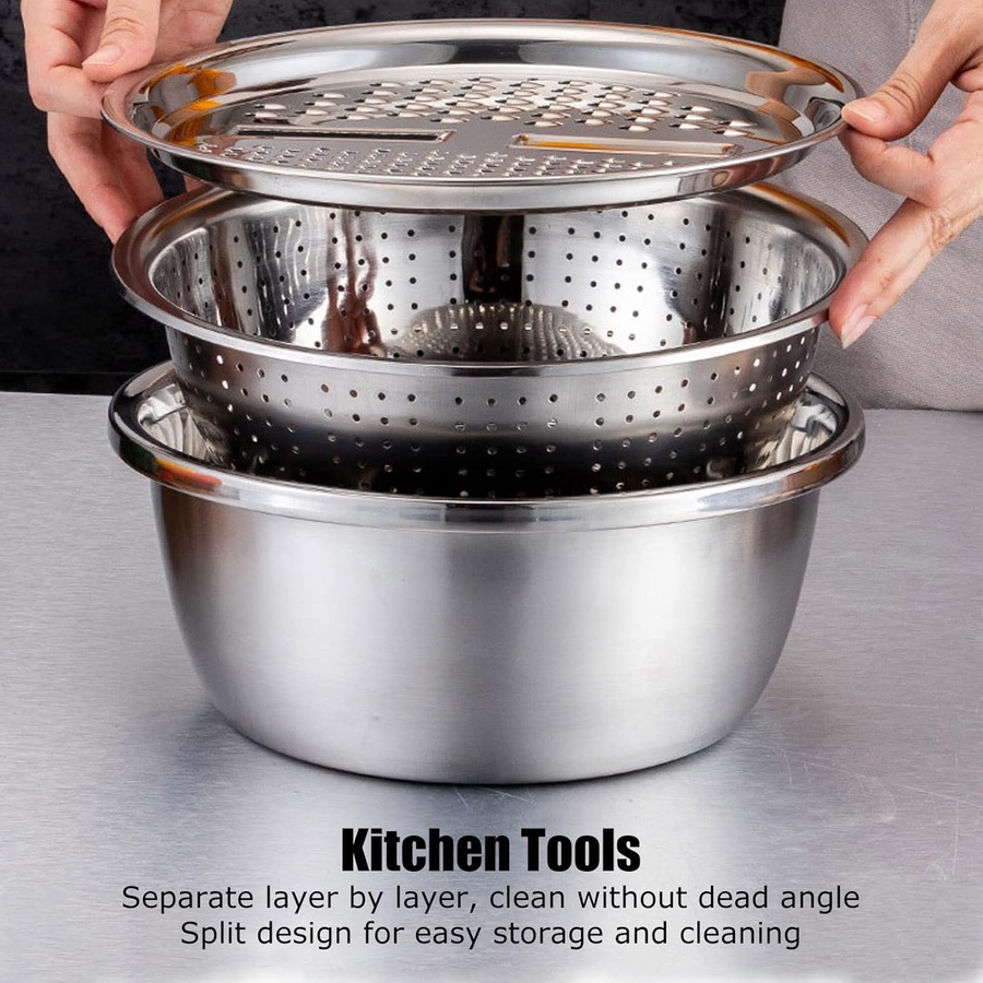 3-in-1 Grater and Colander – Stainless Steel – Multifunctional Kitchen Tool