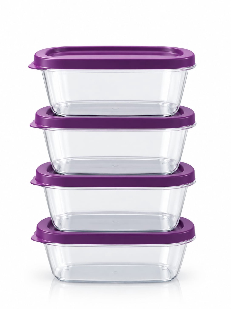 4-Piece Plastic Food Storage Container Set with multicolour Lids