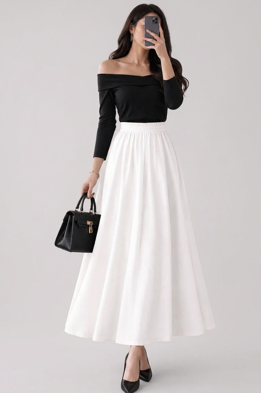 Peacock Double Godet Skirt | جيبة طاووس دبل كلوش سادة