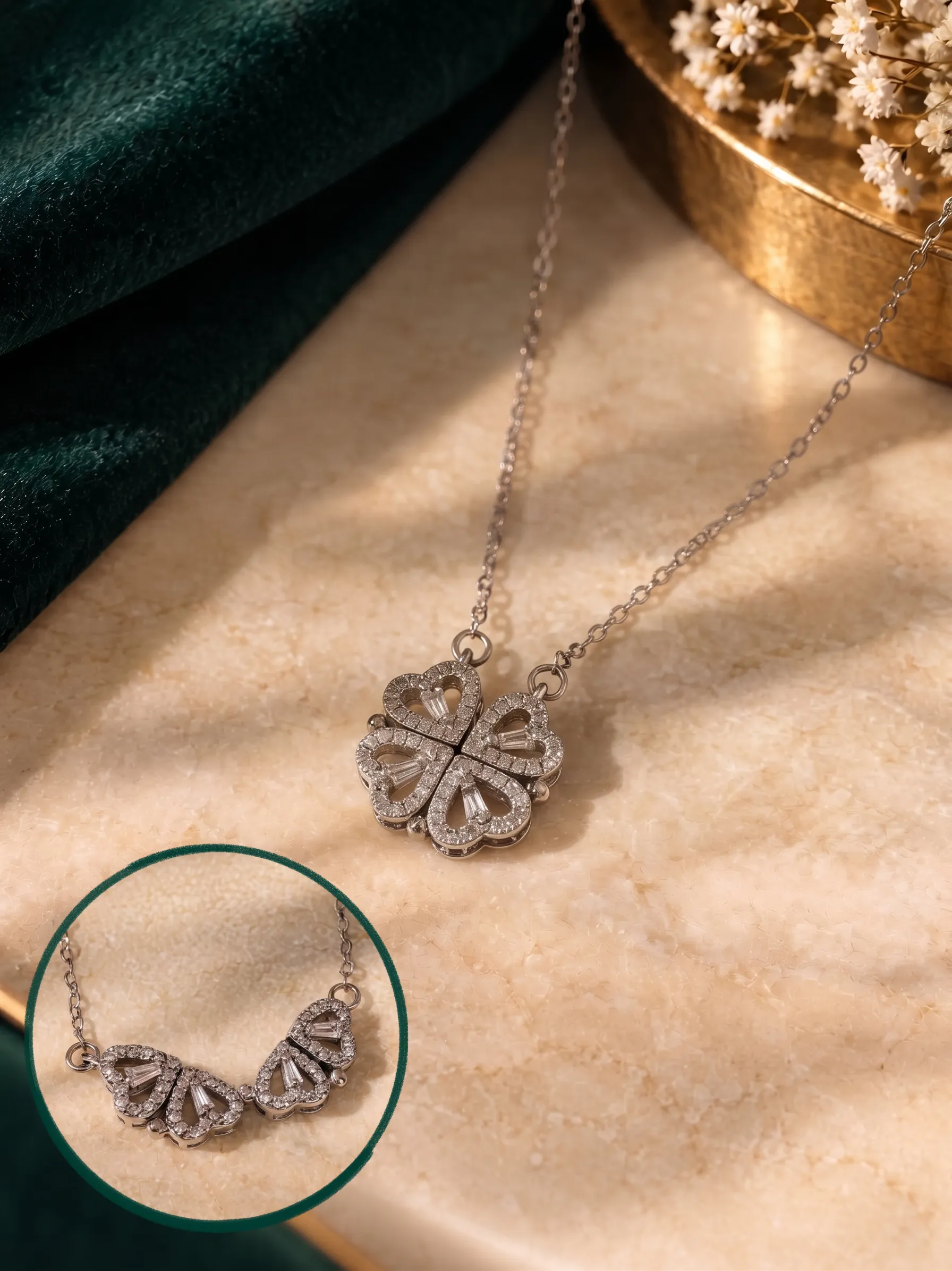 Heart Four‑leaf Clover Necklace (openable)