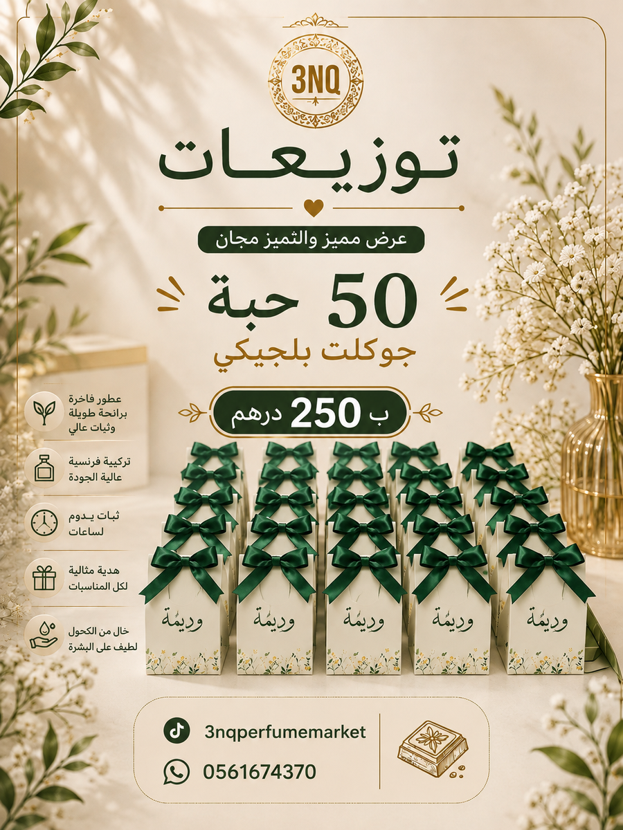 توزيعات جوكليت بلجيكي مع عطور فاخرة – 50 حبة