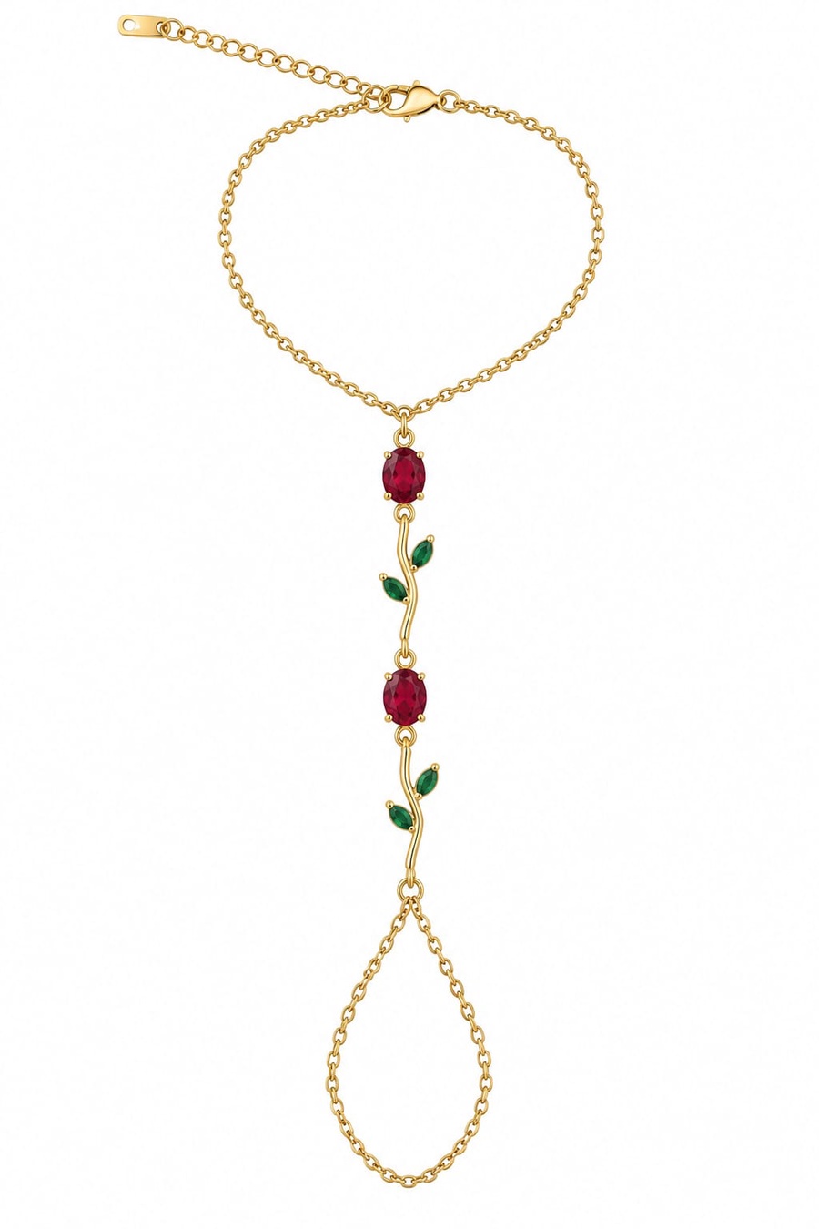 rawnq Gold Plated Stainless Steel Red Rose Flower Hand Chain Bracelet for Women