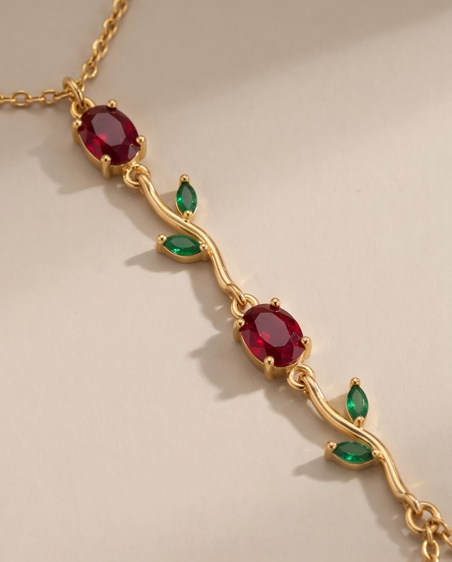 rawnq Gold Plated Stainless Steel Red Rose Flower Hand Chain Bracelet for Women