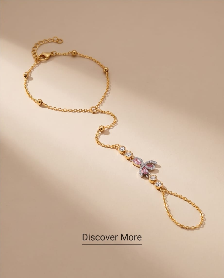 rawnq Gold Plated Stainless Steel Pink Butterfly Hand Chain Bracelet for Women
