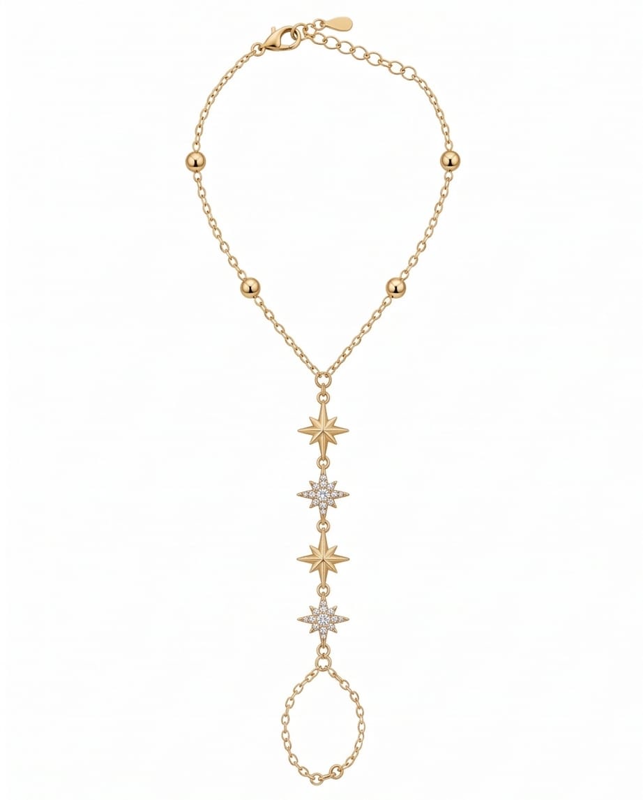 RAWNQ Gold Stainless Steel North Star Hand Chain Bracelet