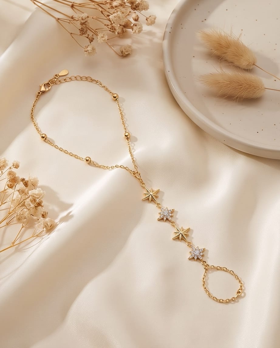 RAWNQ Gold Stainless Steel North Star Hand Chain Bracelet