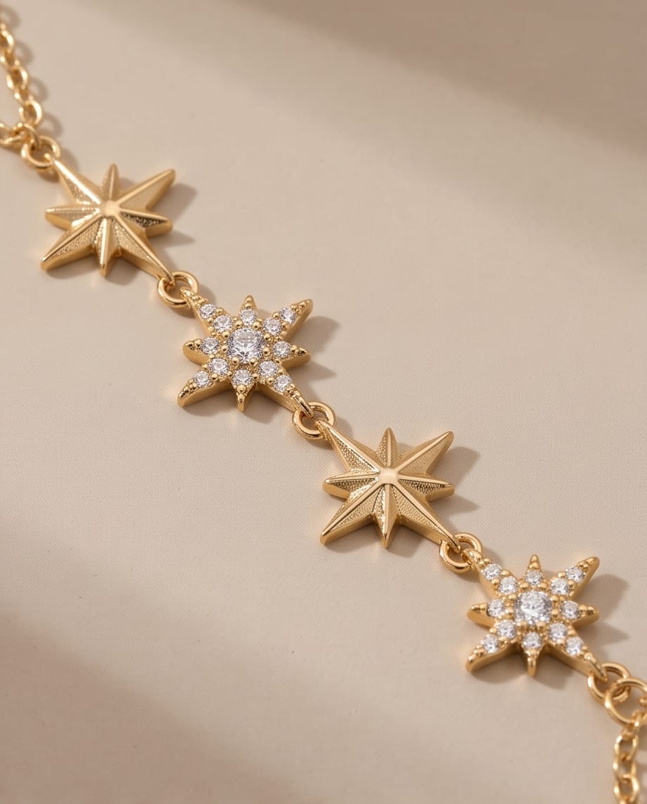 RAWNQ Gold Stainless Steel North Star Hand Chain Bracelet