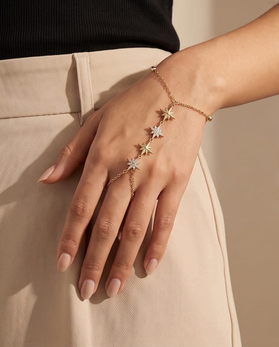 RAWNQ Gold Stainless Steel North Star Hand Chain Bracelet