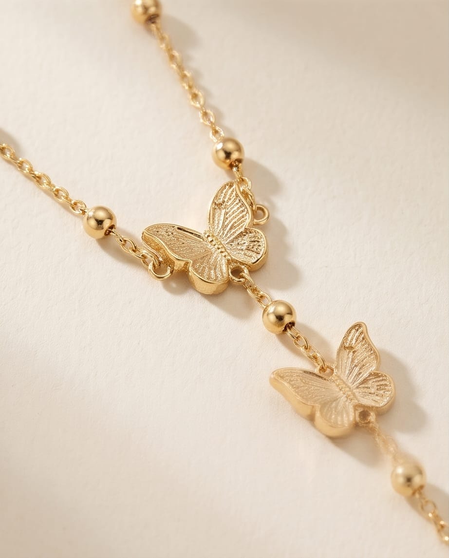 RAWNQ Gold Stainless Steel Triple Butterfly Hand Chain Bracelet
