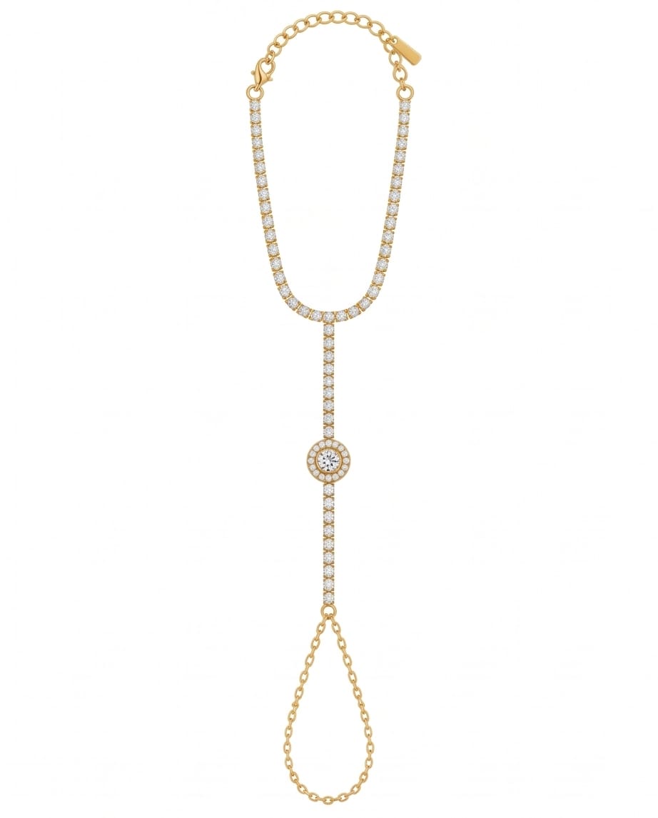 RAWNQ Gold Stainless Steel Crystal Tennis Hand Chain Bracelet