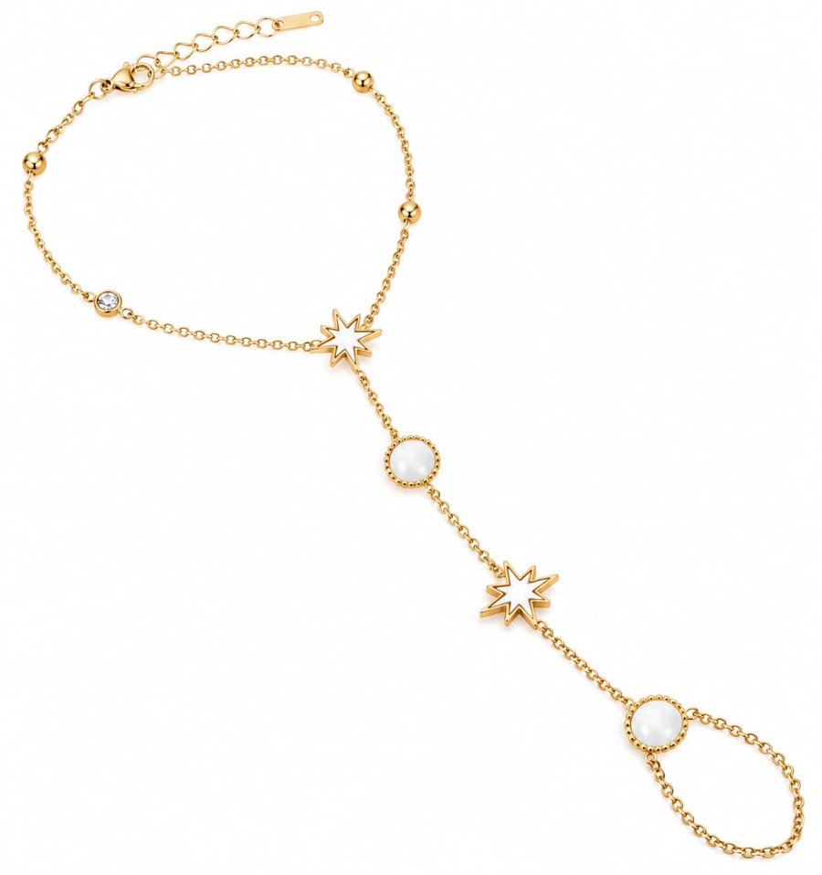 RAWNQ Gold Stainless Steel Starburst & Pearl Hand Chain Bracelet