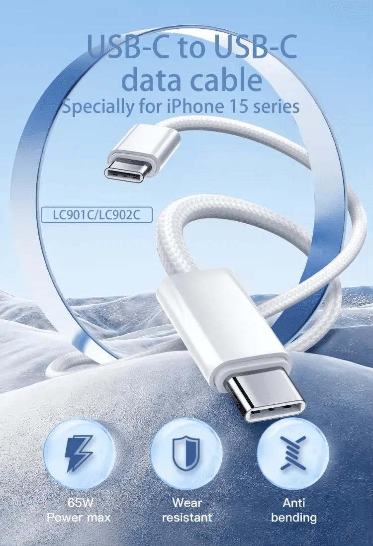  لدنيو كابل من النوع C إلى النوع C بطول 1 متر و 65 وات قوي ومتين LC901C