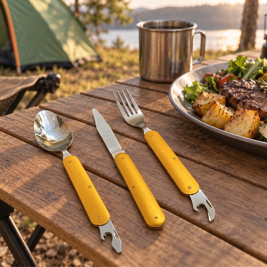3-in-1 Camping Cutlery Set – Spoon, Fork & Knife  طقم أدوات مائدة للتخييم 3 في 1 – ملعقة وشوكة وسكين