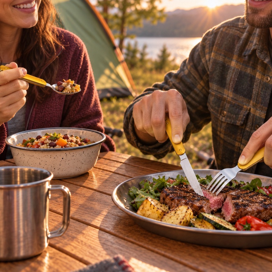 3-in-1 Camping Cutlery Set – Spoon, Fork & Knife  طقم أدوات مائدة للتخييم 3 في 1 – ملعقة وشوكة وسكين