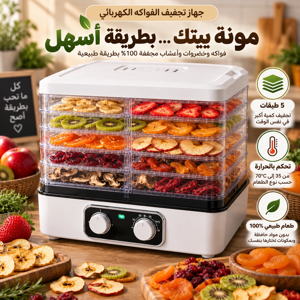 جهاز تجفيف الفواكه والأطعمة الكهربائي Hasu