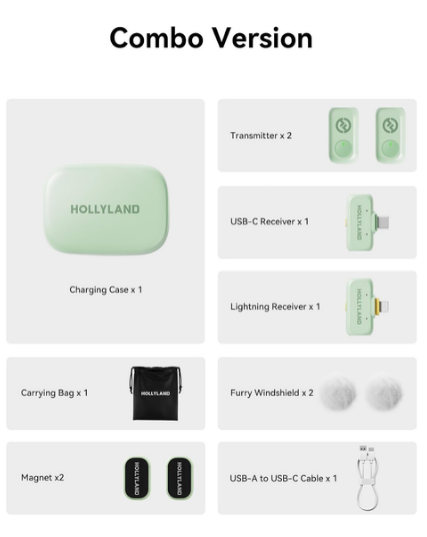 Hollyland Lark A1 Combo Wireless Microphone Mint Green with USB-C & Lightning Receivers