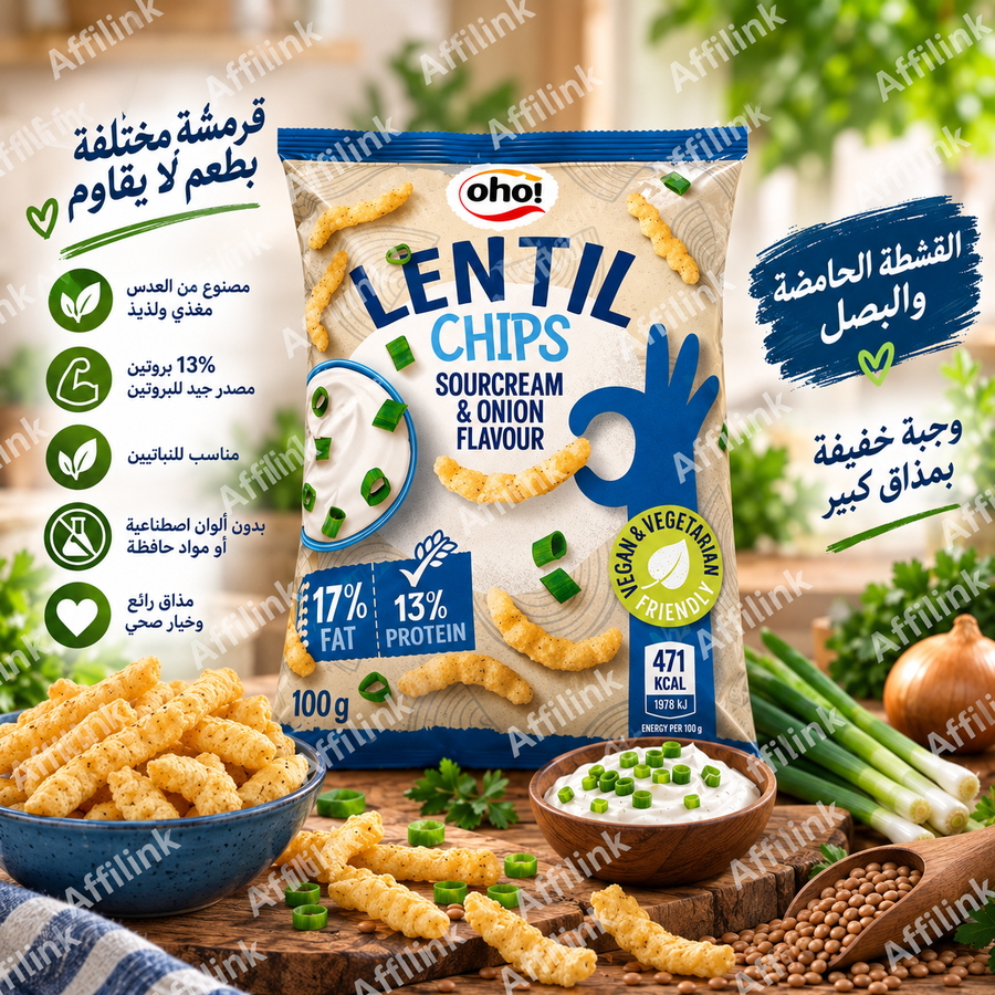 شيبس العدس بنكهة القشطة الحامضة والبصل