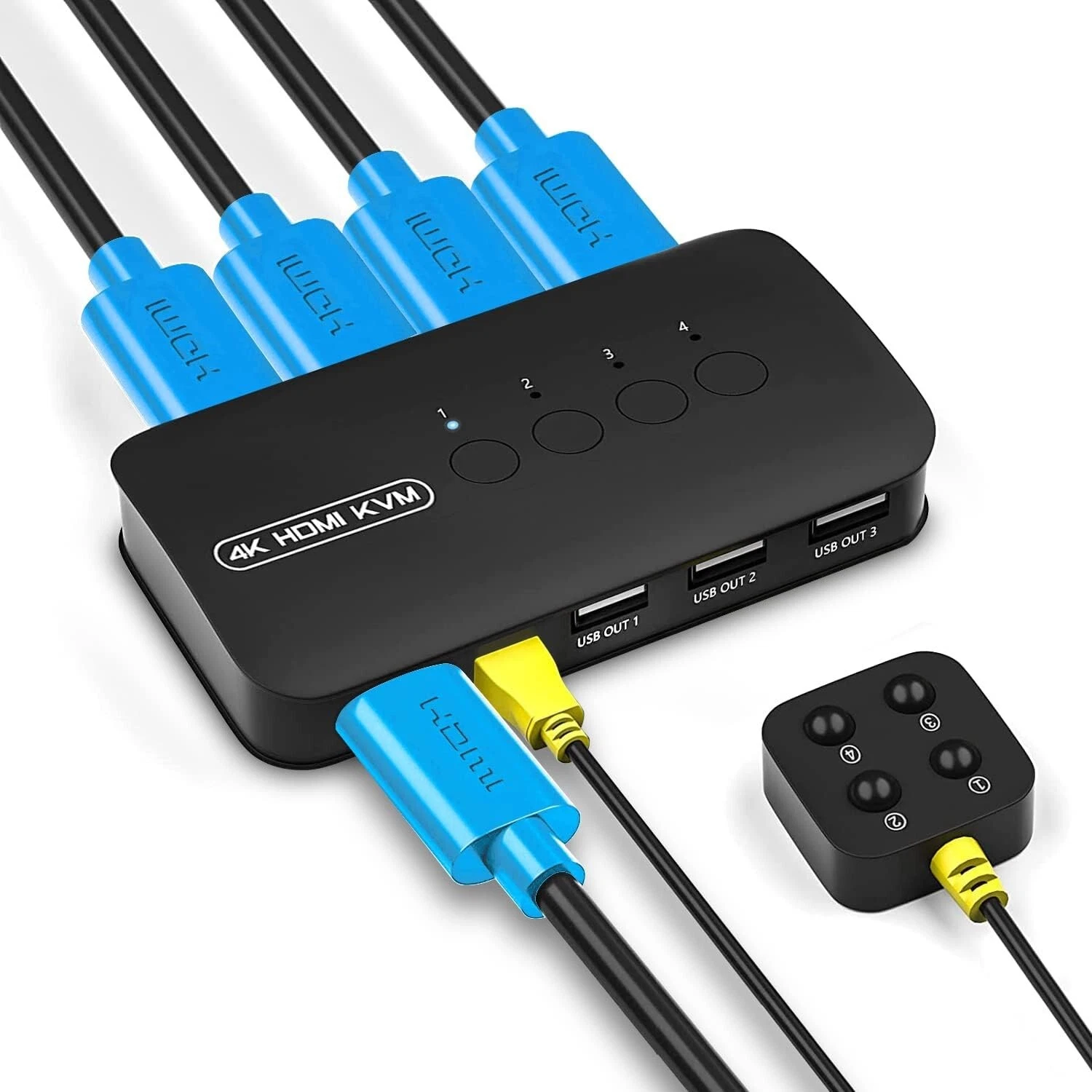 AVVA HDMI KVM Switch for 4 PCs, Supports HD Monitor, Keyboard, Mouse, 4K@30Hz