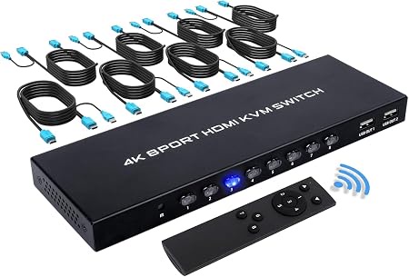 AVVA HDMI KVM Switch for 8 PCs, Supports HD Monitor, Keyboard, Mouse, 4K@30Hz