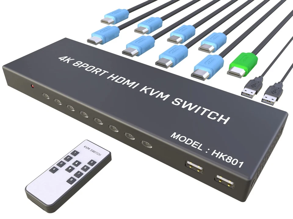 AVVA HDMI KVM Switch for 8 PCs, Supports HD Monitor, Keyboard, Mouse, 4K@30Hz