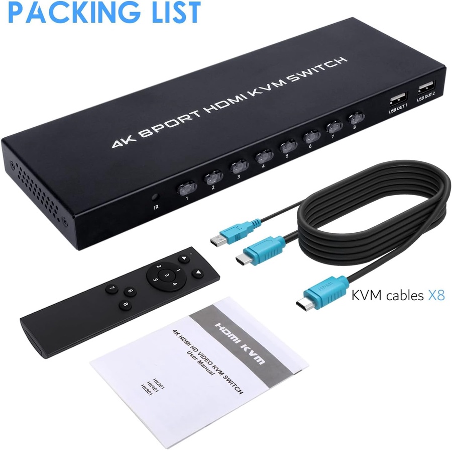 AVVA HDMI KVM Switch for 8 PCs, Supports HD Monitor, Keyboard, Mouse, 4K@30Hz