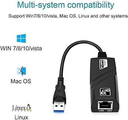 USB Network Adapter USB 3.0 to RJ45 10/100/1000 Gigabit Ethernet LAN Network Adapter for Windows , Mac OS, Linux, Chrome OS & More 
