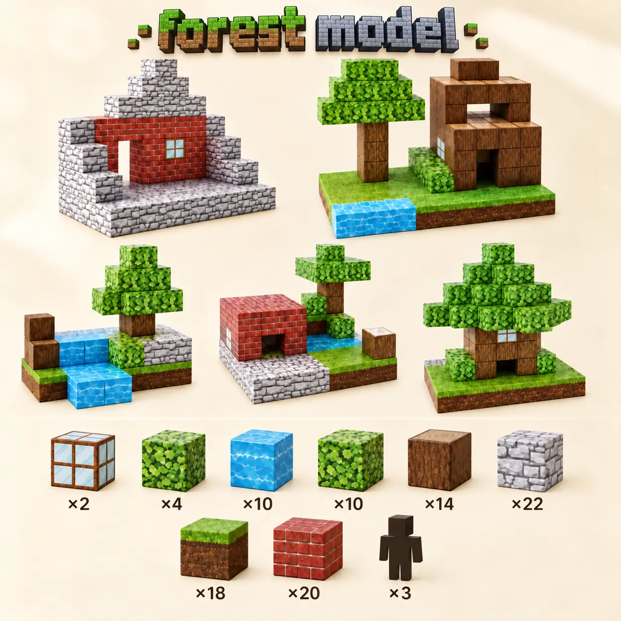 مكعبات ماين كرافت المغناطيسية - 100 قطعة | Minecraft Magnetic Block Building Set