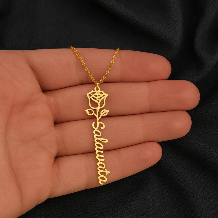 Your Name Necklace With Rose