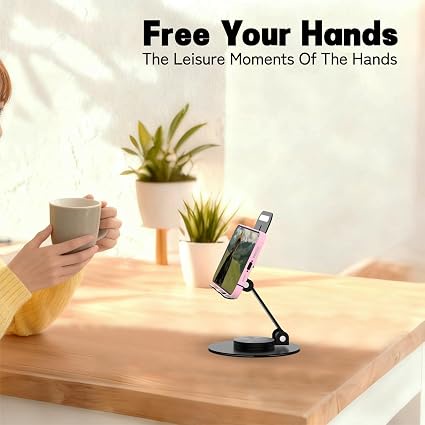 Metal Cell Phone Stand for Desk, Multi-Angel Adjustable 360° Rotation Desktop Phone Foldable Mobile Phone Stand,