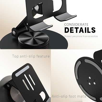 Metal Cell Phone Stand for Desk, Multi-Angel Adjustable 360° Rotation Desktop Phone Foldable Mobile Phone Stand,