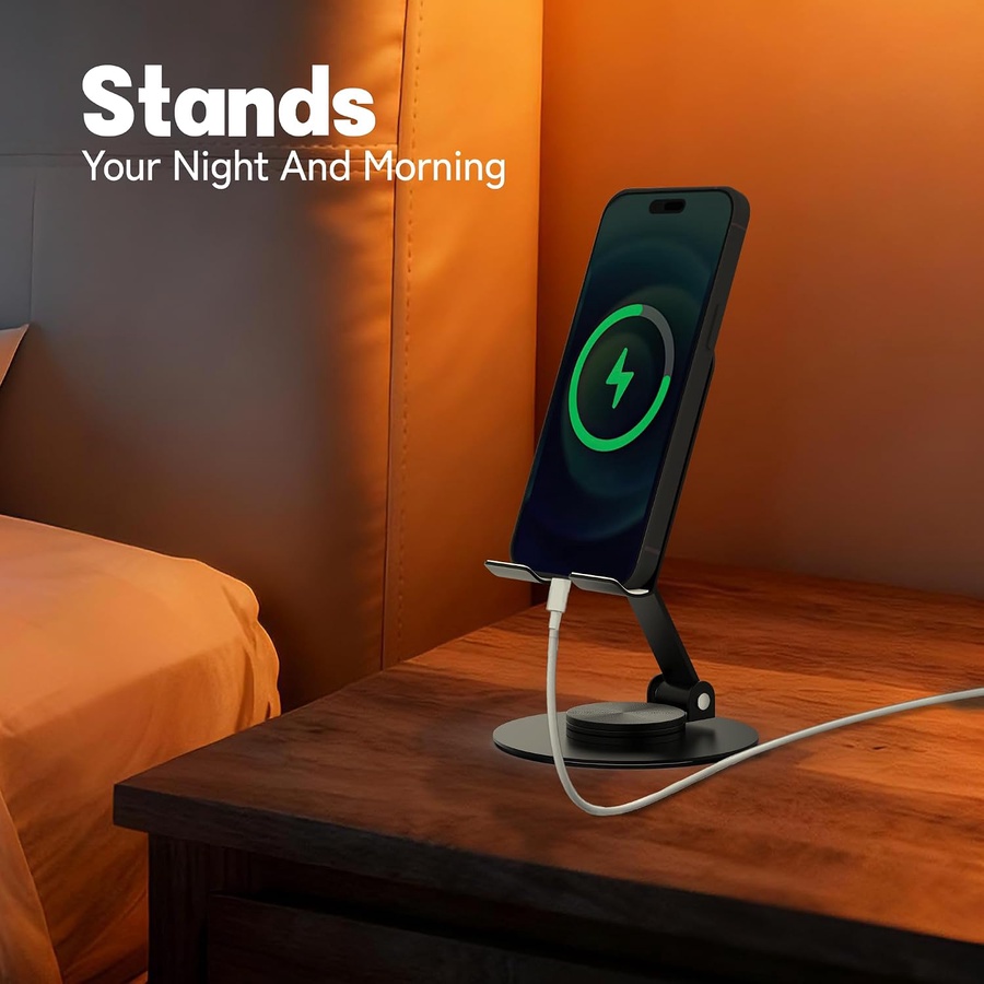 Metal Cell Phone Stand for Desk, Multi-Angel Adjustable 360° Rotation Desktop Phone Foldable Mobile Phone Stand,