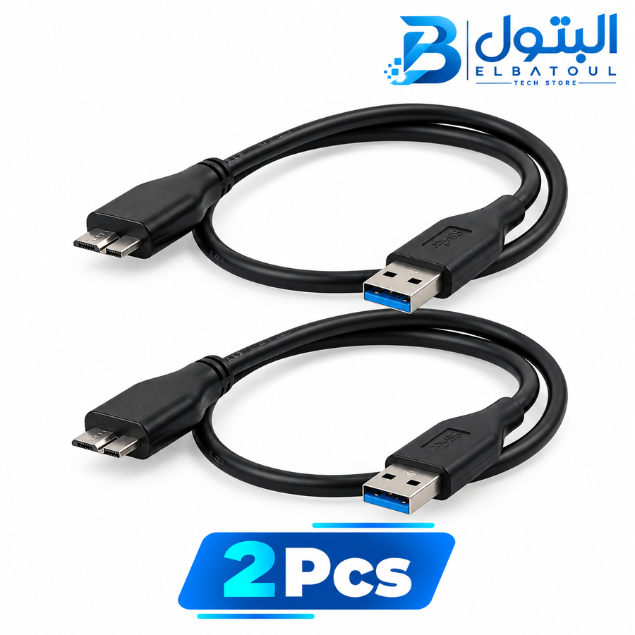 2Pcs  external hard disk usb 3.0 data cable for hard disk and charger tablet super speed 50cm - black