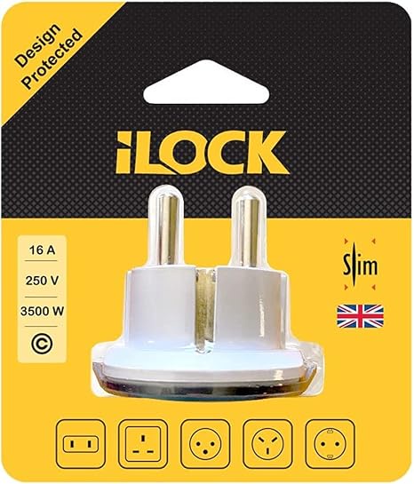 iLOCK Power Lock Travel Plug adapter Converter – gray and white