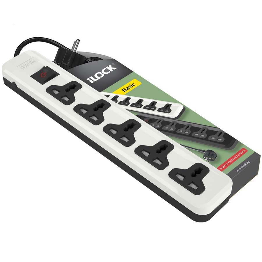 iLOCK power strip 5 universal outlets with switch basic - 2 Meter